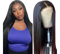 Gsoroel 28 Inch 4x1 Lace Front Human Hair Wig Straight Glueless Wig Swiss Lace 1B Natural Black Color Brazilian Virgin Cabello Humano Pre Plucked With Baby Hair For Women