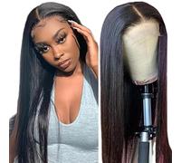 Gsoroel 32 Inch 4x1 Lace Front Human Hair Wig Straight Glueless Wig Swiss Lace 1B Natural Black Color Brazilian Virgin Cabello Humano Pre Plucked With Baby Hair For Women