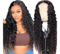 Gsoroel 34 Inch 4x1 Lace Front Human Hair Wig Deep Wave Glueless Wig Swiss Lace 1B Natural Black Color Brazilian Virgin Cabello Humano Pre Plucked With Baby Hair For Women