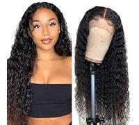 Gsoroel 34 pulgadas 13 x 1 Swiss Lace Front Peluca Mujer Wig Water Wave Glueless Wig 1B Natural Black Brazilian Virgin Human Hair Pre Plucked With Natural Hairline