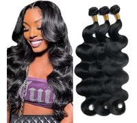 Gsoroel Body Wave Bundles Human Hiar Unprocessed Brazilian Virgin Human Hair Extensions 1B Natural Black Cabello Humano Bundle With Minimal Shedding For Women 14 16 18 Inch