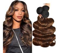 Gsoroel Body Wave Peluca Niña Bundles Human Hiar Unprocessed Brazilian Virgin Human Hair Extensions P430 Highlight Brown Cabello Humano Bundle With Minimal Shedding 14 16 18 Inch