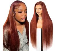Gsoroel Cabello Humano 13x6 Swiss Lace Front Wig Straight Glueless Wig #33 Reddish Brown Brazilian Virgin Human Hair Pre Plucked With Natural Hairline 22 Inch
