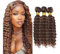 Gsoroel cabello humano Bundles Deep Wave Human Hair Extensions Unprocessed Cheveux brasileños Virgin Hair p4/30 Highlight Brown Minimal Tangle For Women 12 14 16 Pulgadas