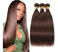 Gsoroel cabello humano Bundles Straight Human Hair Extensions Unprocessed Cheveux brasileños Virgin Hair #4 Chocolate Brown Minimal Tangle For Women 18 20 22 Inch