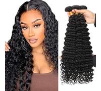 Gsoroel Deep Wave Bundles Human Hair Extension Brazilian Virgin Hair Minimal Shedding For Women Unprocessed Bundles #1B Natural Black Color 3 Bundles Total 300g 18 20 22 Inch