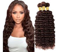 Gsoroel Deep Wave Bundles Human Hair Extension Brazilian Virgin Hair Minimal Shedding For Women Unprocessed Bundles #4 Chocolate Brown Color 3 Bundles Total 300g 20 22 24 Inch