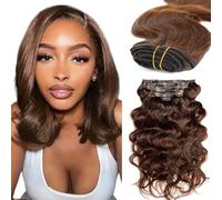 Gsoroel Extensiones de pelo humano con clip de onda corporal, extensiones de cabello humano para mujer, extensiones de cabello humano #4 marrón chocolate paquetes con una cobertura mínima para mujeres