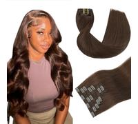 Gsoroel Extensiones de pelo humano recto con clip para mujer, extensiones de cabello humano, #4 paquetes de cabello humano marrón chocolate con una cobertura mínima para mujeres de 20 pulgadas