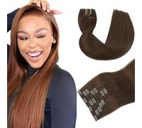 Gsoroel Extensiones de pelo humano recto con clip para mujer, extensiones de cabello humano, #4 paquetes de cabello humano marrón chocolate con una cobertura mínima para mujeres de 26 pulgadas
