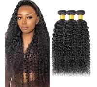 Gsoroel Human Hiar Peluca virgen brasileña para mujer, extensiones rizadas #1B, paquete de cabello humano negro natural con un mínimo desprendimiento para mujeres de 45 a 45 cm