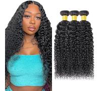 Gsoroel Human Hiar Peluca virgen brasileña para mujer, extensiones rizadas #1B, paquete de cabello humano negro natural con un mínimo desprendimiento para mujeres de 40,5 cm, 45,6 cm