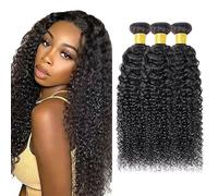 Gsoroel Human Hiar Peluca virgen brasileña para mujer, extensiones rizadas #1B, paquete de cabello humano negro natural con un mínimo desprendimiento para mujeres de 45 a 50 a 50 cm