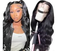 Gsoroel Parrucche Capelli Veri 13x1 Swiss Lace Front Human Hair Wig Body Wave Glueless Wig 1B Natural Black Brazilian Virgin Hair Pre Plucked With Natural Hairline 32 Inch