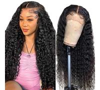 Gsoroel Parrucche Capelli Veri 13x1 Swiss Lace Front Human Hair Wig Water Wave Glueless Wig 1B Natural Black Brazilian Virgin Hair Pre Plucked With Natural Hairline 20 Inch