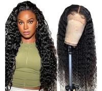 Gsoroel Parrucche Capelli Veri 13x1 Swiss Lace Front Human Hair Wig Water Wave Glueless Wig 1B Natural Black Brazilian Virgin Hair Pre Plucked With Natural Hairline 28 Inch