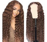 Gsoroel Parrucche Capelli Veri 13x4 Swiss Lace Front Human Hair Wig Deep Wave Glueless Wig #4 Chocolate Brown Brazilian Virgin Hair Pre Plucked With Natural Hairline 24 Inch