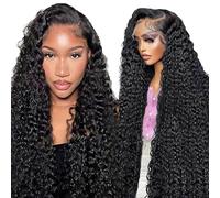 Gsoroel Parrucche Capelli Veri 13x4 Swiss Lace Front Human Hair Wig Kinky Curly Glueless Wig 1B Natural Black Brazilian Virgin Hair Pre Plucked With Natural Hairline 30 Inch