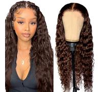 Gsoroel Parrucche Capelli Veri 13x4 Swiss Lace Front Human Hair Wig Water Wave Glueless Wig #4 Chocolate Brown Brazilian Virgin Hair Pre Plucked With Natural Hairline 30 Inch