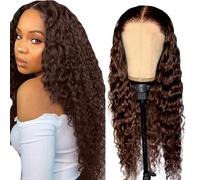 Gsoroel Parrucche Capelli Veri 13x4 Swiss Lace Front Human Hair Wig Water Wave Glueless Wig #4 Chocolate Brown Brazilian Virgin Hair Pre Plucked With Natural Hairline 34 Inch