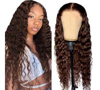 Gsoroel Parrucche Capelli Veri 13x4 Swiss Lace Front Human Hair Wig Water Wave Glueless Wig #4 Chocolate Brown Brazilian Virgin Hair Pre Plucked With Natural Hairline 26 Inch