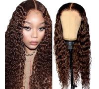 Gsoroel Parrucche Capelli Veri 13x4 Swiss Lace Front Human Hair Wig Water Wave Glueless Wig #4 Chocolate Brown Brazilian Virgin Hair Pre Plucked With Natural Hairline 28 Inch
