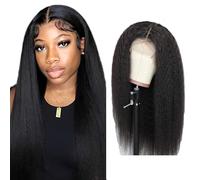 Gsoroel Parrucche Capelli Veri 4x1 Lace Front Human Hair Wig Yaki Straight Glueless Wig Swiss Lace 1B Natural Black Color Brazilian Virgin Hair Pre Plucked With Natural Hairline 34 Inch