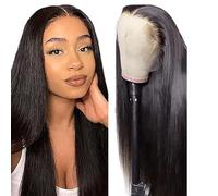 Gsoroel Peluca de 30 pulgadas para mujer, 13 x 6 cm, peluca frontal de encaje suizo, sin pegamento, peluca 1B natural negra brasileña, cabello humano virgen virgen preplucked con línea de pelo natural