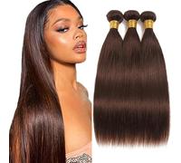 Gsoroel Peluca para mujer, mechones de cabello humano sin procesar, extensiones de cabello humano virgen brasileño recto #4 marrón chocolate paquete de cabello humano con una cobertura mínima para