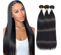 Gsoroel Straight Peluca Niña Bundles Human Hiar Unprocessed Brazilian Virgin Human Hair Extensions #1B Natural Black Cabello Humano Bundle With Minimal Shedding For Women 18 20 22 Inch
