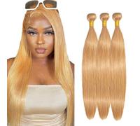 Gsoroel Straight Peluca Niña Bundles Human Hiar Unprocessed Brazilian Virgin Human Hair Extensions #27 Honey Blonde Cabello Humano Bundle With Minimal Shedding For Women 18 20 22 Inch