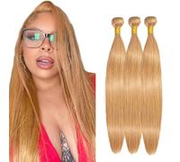 Gsoroel Straight Peluca Niña Bundles Human Hiar Unprocessed Brazilian Virgin Human Hair Extensions #27 Honey Blonde Cabello Humano Bundle With Minimal Shedding For Women 12 14 16 Inch
