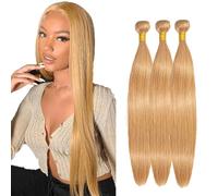 Gsoroel Straight Peluca Niña Bundles Human Hiar Unprocessed Brazilian Virgin Human Hair Extensions #27 Honey Blonde Cabello Humano Bundle With Minimal Shedding For Women 22 24 26 Inch