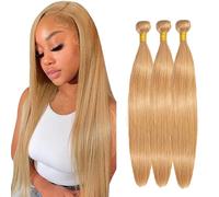 Gsoroel Straight Peluca Niña Bundles Human Hiar Unprocessed Brazilian Virgin Human Hair Extensions #27 Honey Blonde Cabello Humano Bundle With Minimal Shedding For Women 16 18 20 Inch