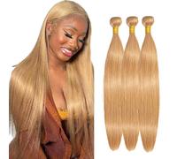 Gsoroel Straight Peluca Niña Bundles Human Hiar Unprocessed Brazilian Virgin Human Hair Extensions #27 Honey Blonde Cabello Humano Bundle With Minimal Shedding For Women 20 22 24 Inch