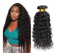 Gsoroel Water Wave Peluca Niña Bundles Human Hiar Unprocessed Brazilian Virgin Human Hair Extensions 1B Natural Black Cabello Humano Bundle With Minimal Shedding For Women 14 16 18 Inch