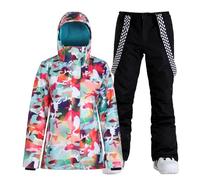 GSOU SNOW Chaqueta y Pantalones de Esquí para Mujer, Traje de Esquí de 2 Piezas, con Capucha Impermeable Cortaviento Transpirable Cálido Aislante