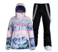 GSOU SNOW Chaqueta y Pantalones de Esquí para Mujer, Traje de Esquí de 2 Piezas, con Capucha Impermeable Cortaviento Transpirable Cálido Aislante