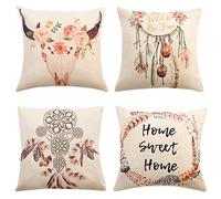 Gspirit 4 Pack Atrapasueños Bohemia Algodón Lino Throw Pillow Case Funda de Almohada para Cojín 45x45 cm