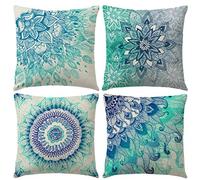 Gspirit 4 Pack Bohemia Mandala Algodón Lino Throw Pillow Case Funda de Almohada para Cojín 45x45 cm