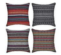 Gspirit 4 Pack Bohemio Retro Raya Algodón Mezcla Lino Throw Pillow Case Funda de Almohada para Cojín 45x45 cm
