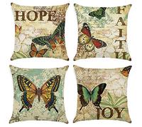 Gspirit 4 Pack clásico Mariposa Algodón Lino Throw Pillow Case Funda de Almohada para Cojín 45x45 cm