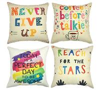 Gspirit 4 Pack Colorido Alfabeto Ingles Algodón Lino Throw Pillow Case Funda de Almohada para Cojín 45x45 cm