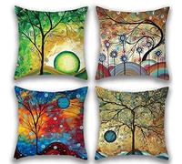 Gspirit 4 Pack Maravilloso Árbol Algodón Lino Throw Pillow Case Funda de Almohada para Cojín 45x45 cm (1)