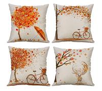 Gspirit 4 Pack otoño Arce Bicicleta Algodón Lino Throw Pillow Case Funda de Almohada para Cojín 45x45 cm