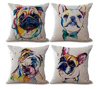 Gspirit 4 Pack Perro Algodón Lino Decorativo Throw Pillow Case Funda de Almohada para Cojín 45x45 cm