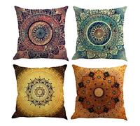 Gspirit 4 Pack Retro Mandala Bohemia Algodón Lino Throw Pillow Case Funda de Almohada para Cojín 45x45 cm