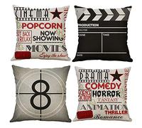 Gspirit 4 Pack Retro Pelicula Algodón Lino Throw Pillow Case Funda de Almohada para Cojín 45x45 cm