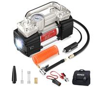 GSPSCN Bomba de compresor de aire de doble cilindro de 12 V para coche, inflador de neumáticos portátil resistente de 150 PSI Hinchador Electrico con luces LED de trabajo