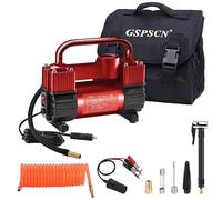 GSPSCN compresor de aire portátil de metal DC 12V，Hinchador Ruedas Coche de neumáticos rojo de doble cilindro de servicio pesado, Inflador Ruedas Coche, Bomba Eléctrico 150PSI con Luz LED
